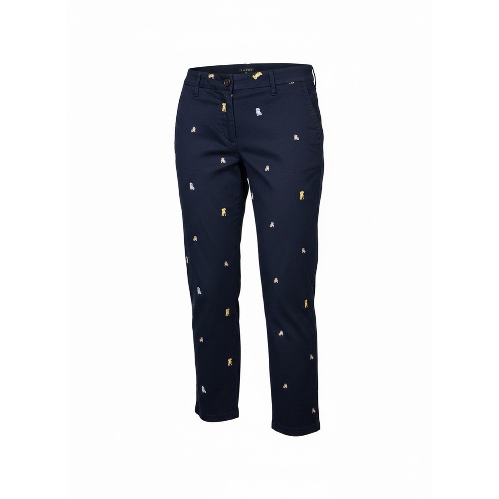 Talbots Relaxed Chino Pants Petite 8 Navy Blue Novelty Embroidered Dogs Stretch